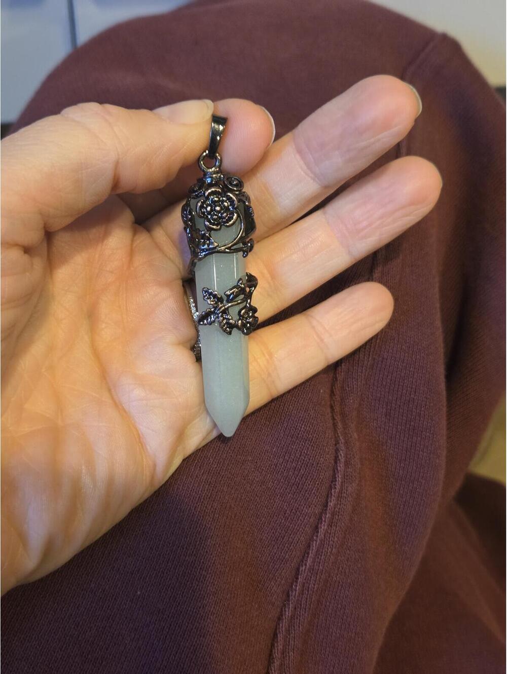 Ornate Black Metal Crystal Point Pendant Necklace